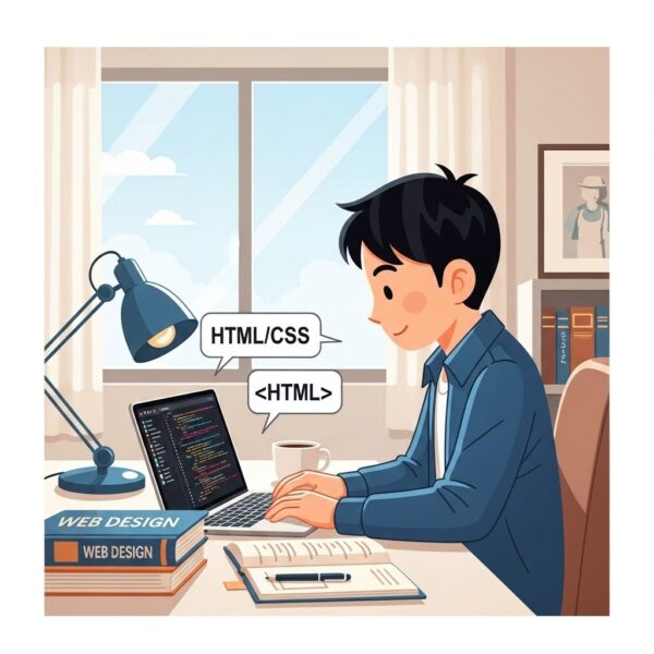 HTML／CSSを勉強している男性