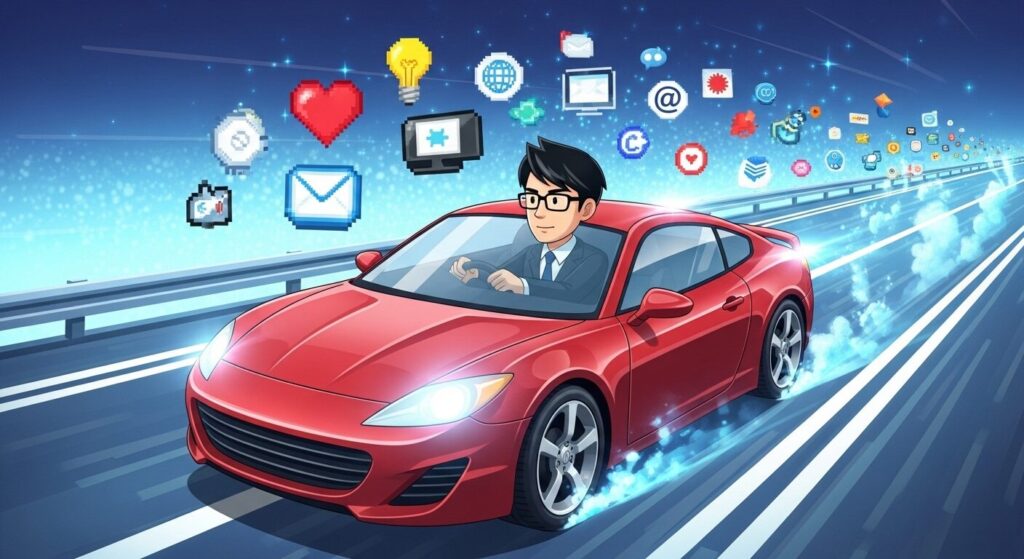 インターネットの高速道路をWebサービスを引き連れた車が爆走している
