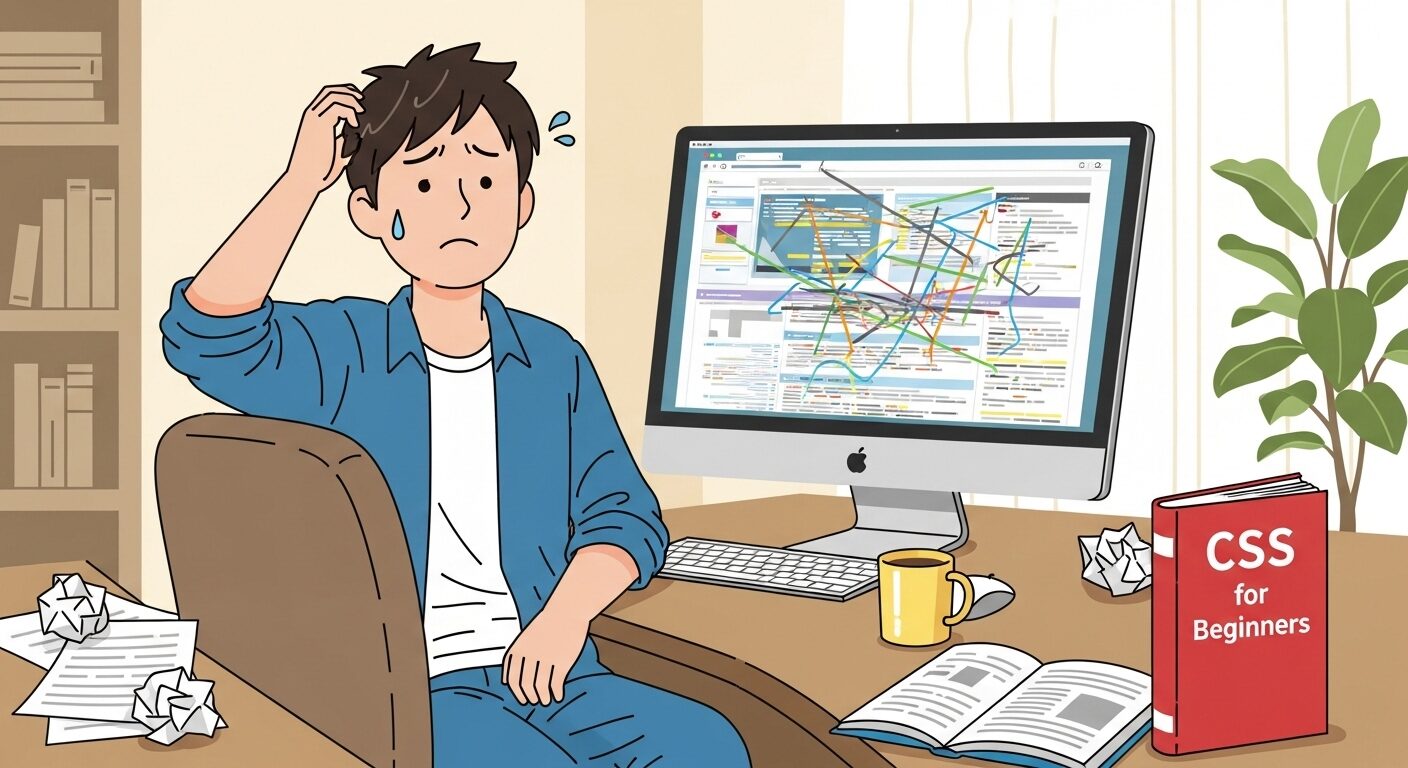 CSSで苦戦している男性