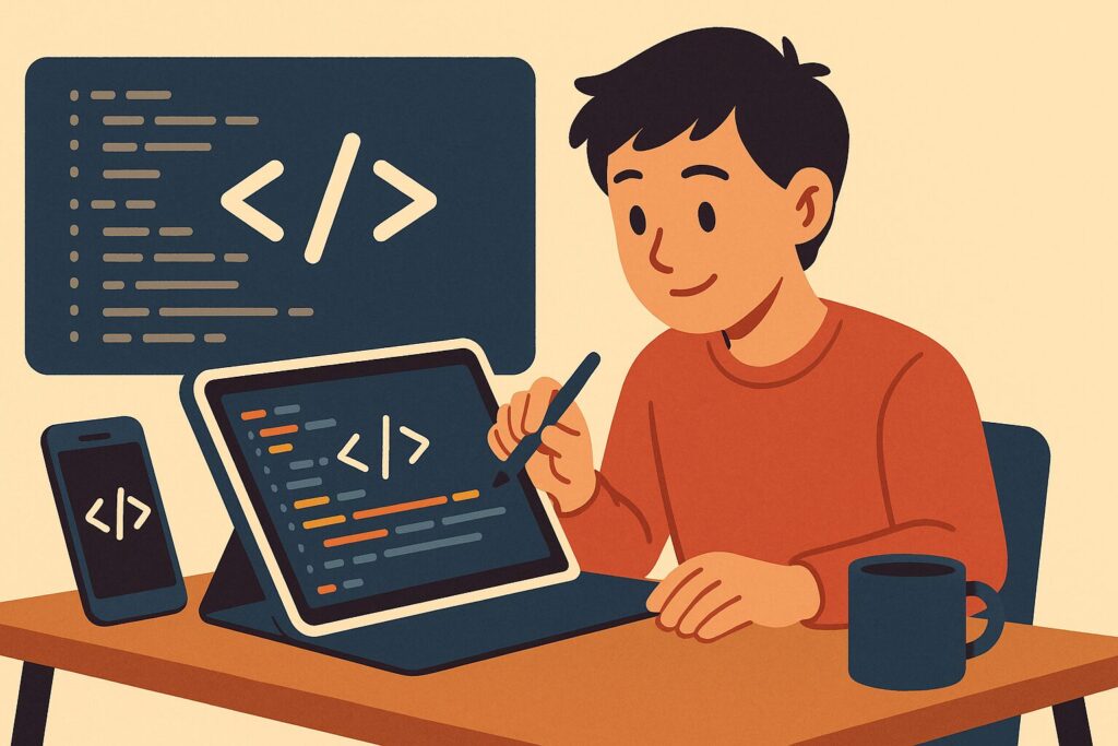 タブレットとスマホでプログラム勉強する人