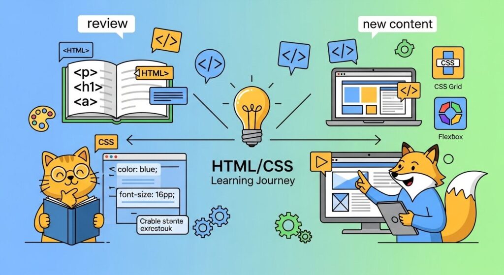 HTML/CSSハイブリッド学習のイメージイラスト