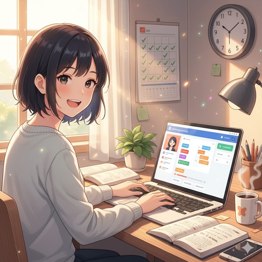 会員制学習サイトで勉強する女の子