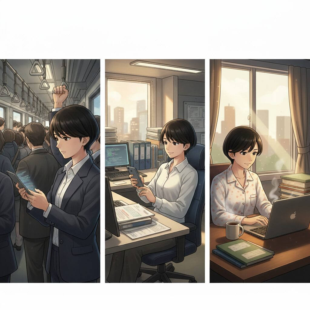 スキマ時間と朝勉強する女性