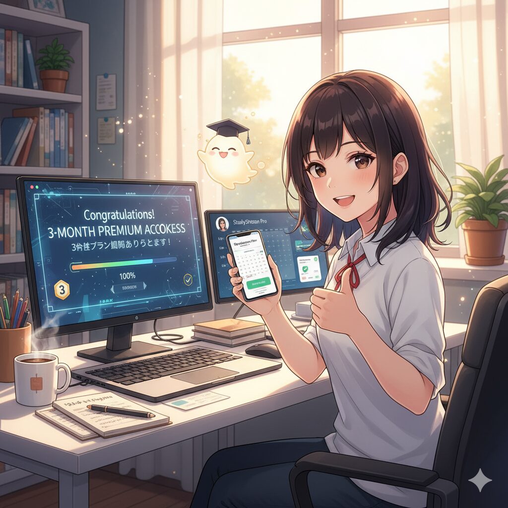 学習コンテンツを3ヶ月勉強してみた女の子のイラスト