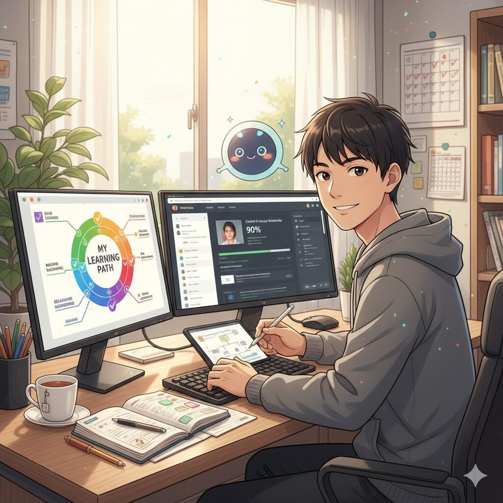 効率的に学習している男性のイラスト