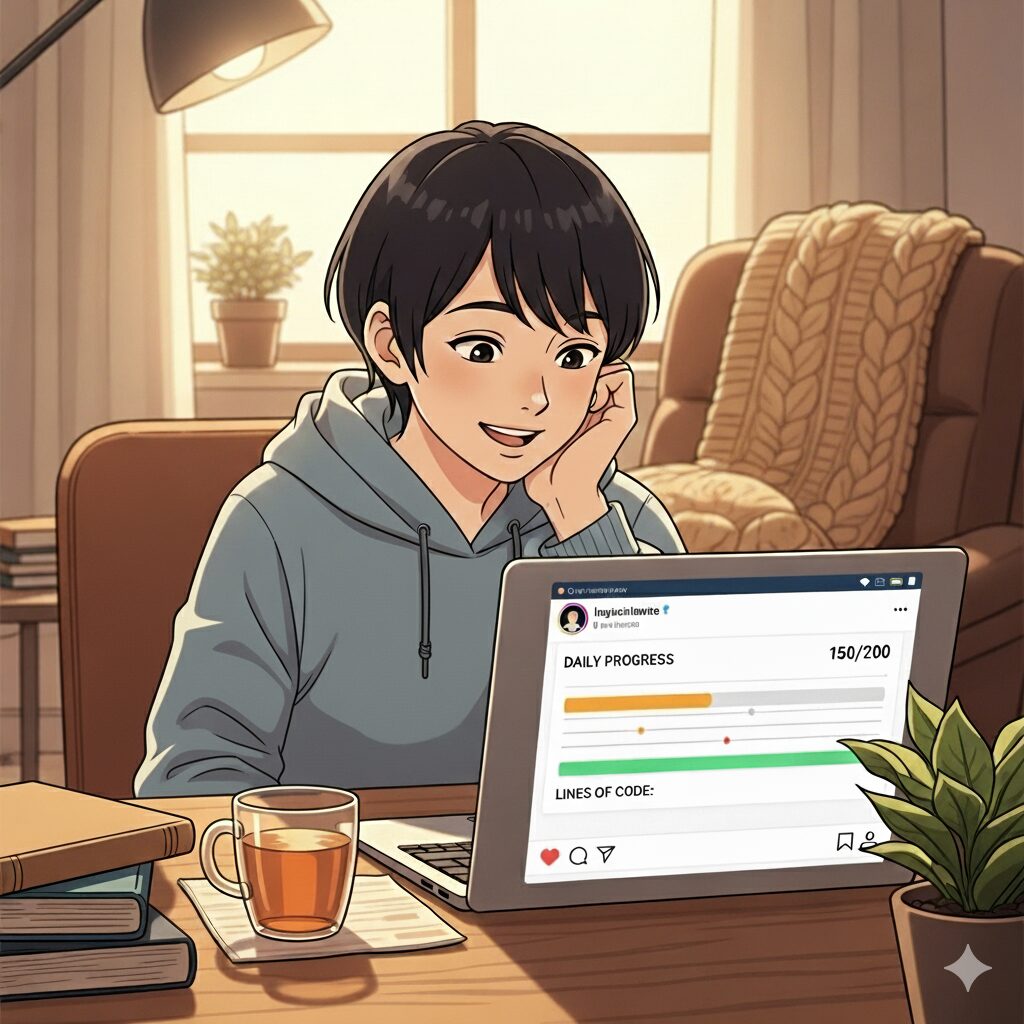 プログラミング勉強の進捗を公開している女性