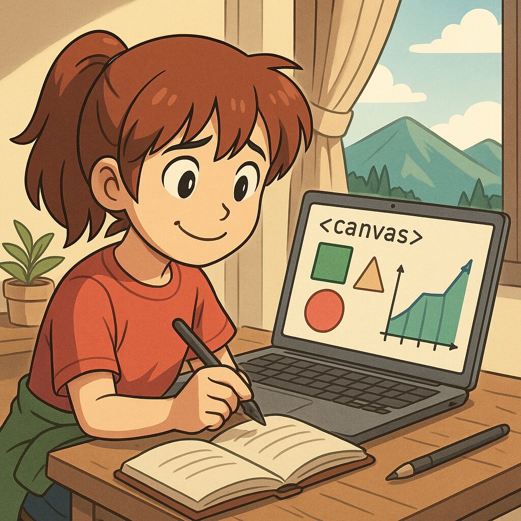 Canvasを勉強するミナ