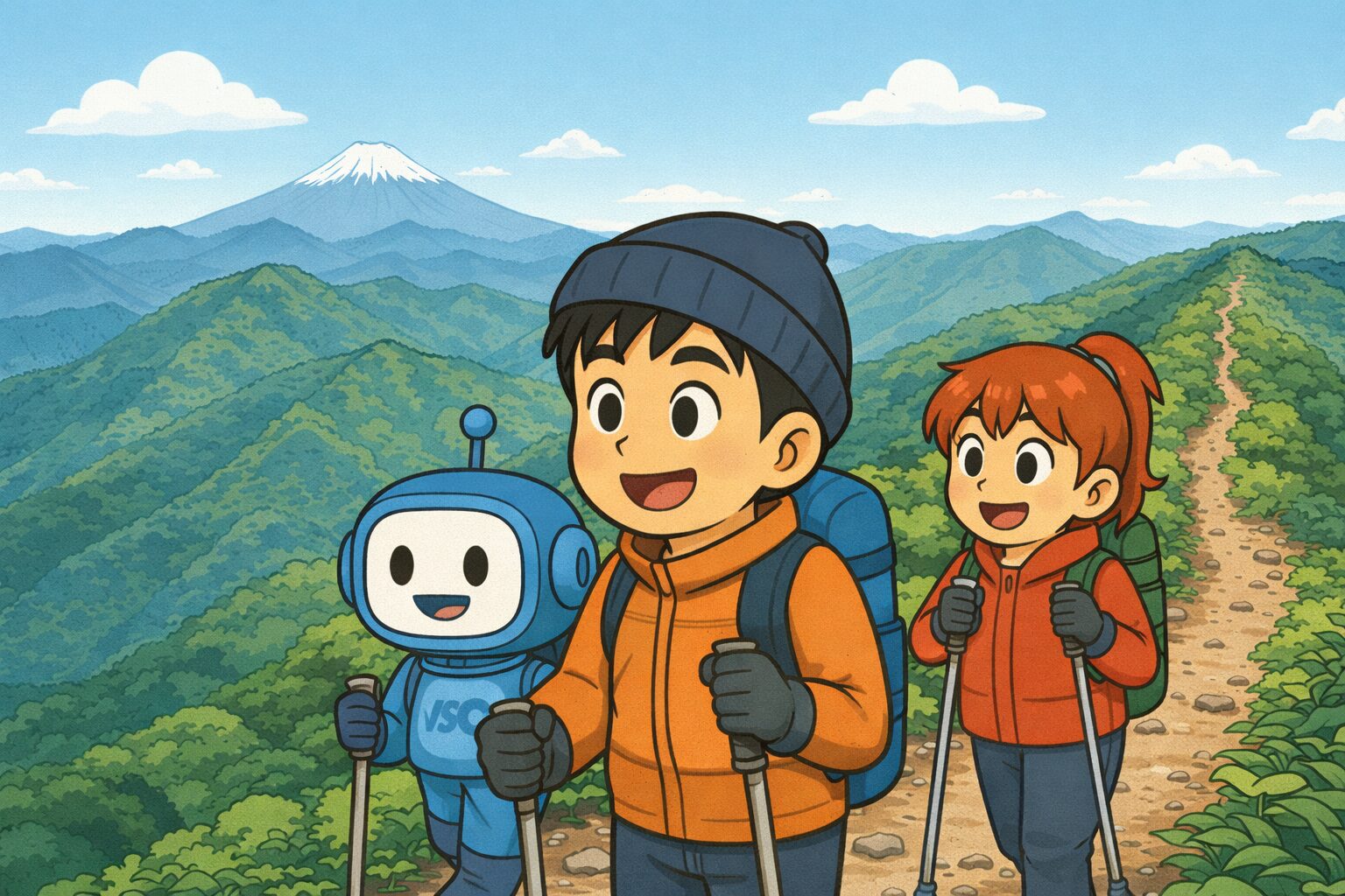 高尾山稜線を縦走しているあるく一行