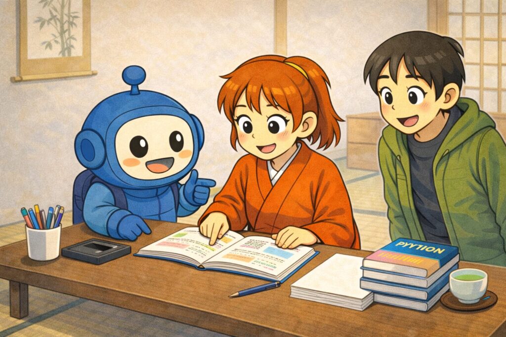 写経を終えて、新しい勉強を始めたミナ。