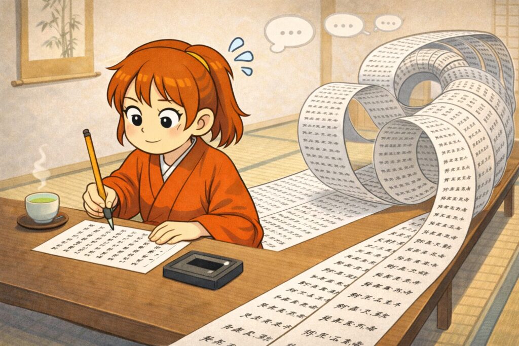 写経をひたすら繰り返すミナ