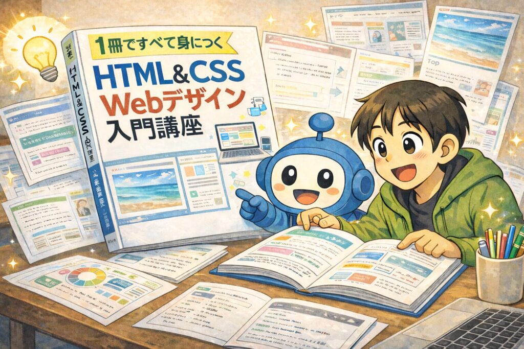 HTML&CSSとWebデザイン入門講座の内容を眺めるあるくと先生