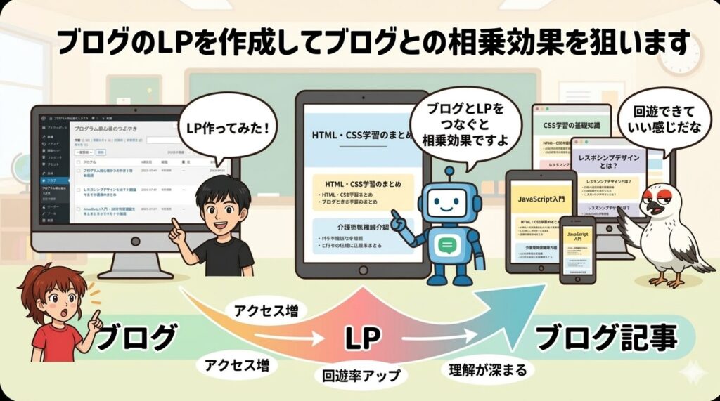 ブログLPを作ることでブログ記事との相乗効果を狙う図解