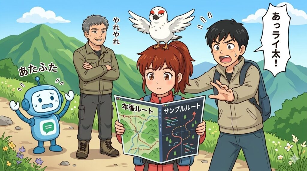 地図を見ているミナを邪魔するライ太。