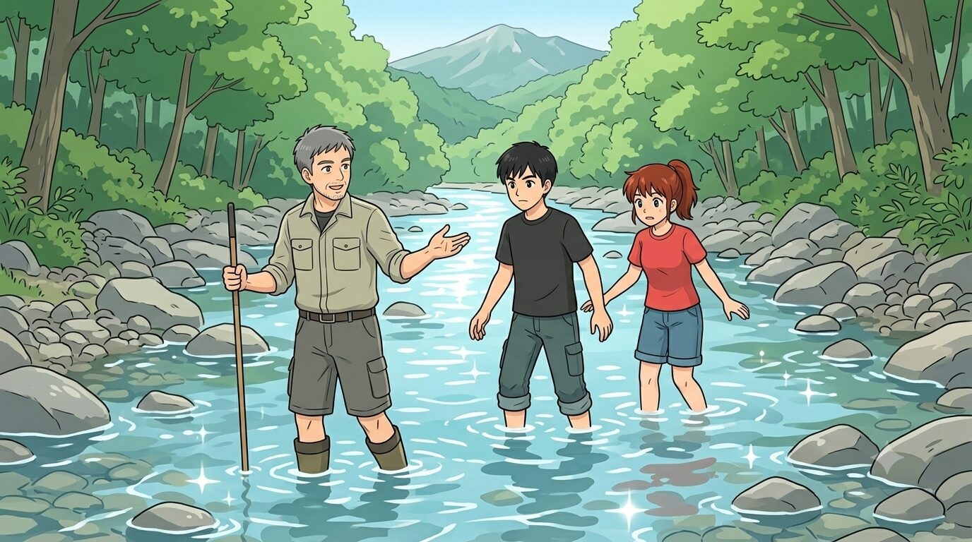 沢を渡渉するあるく一行